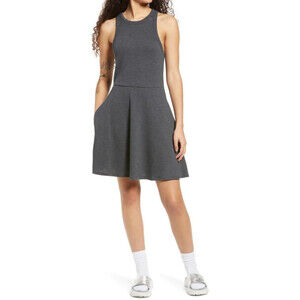 BP. Sleeveless Rib Scoop Neck Tank Mini Dress Grey Charcoal Heather Size S